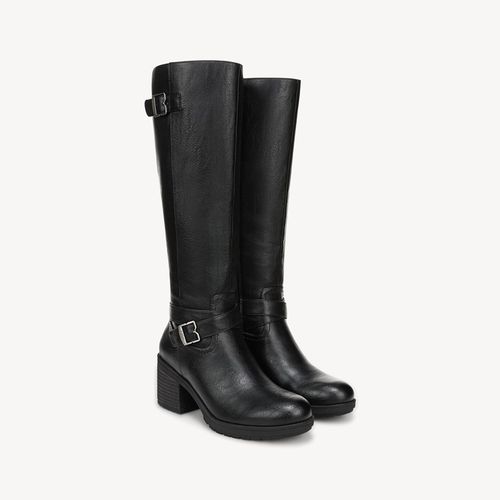 Women's Prairie Block Heel Knee High Boot Black Faux Leather DRSCH