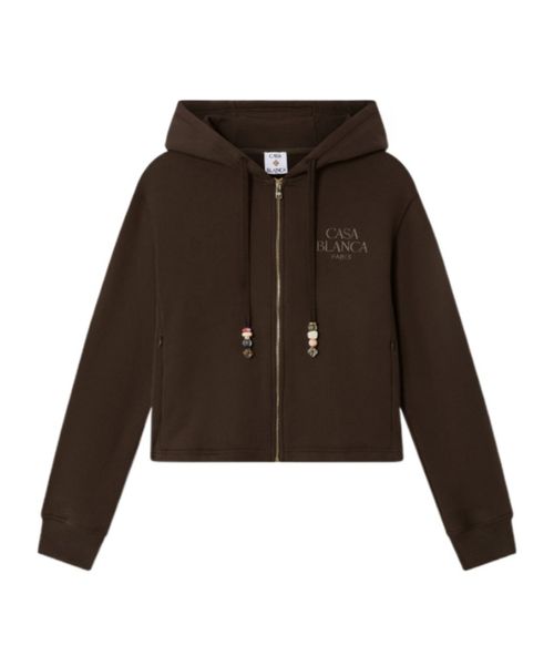 Dark Brown Cropped ZipUp Hooded Sweatshirt