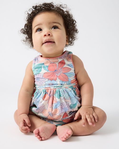 Shoreline Blooms Cross Back Skater Dress with Bloomer