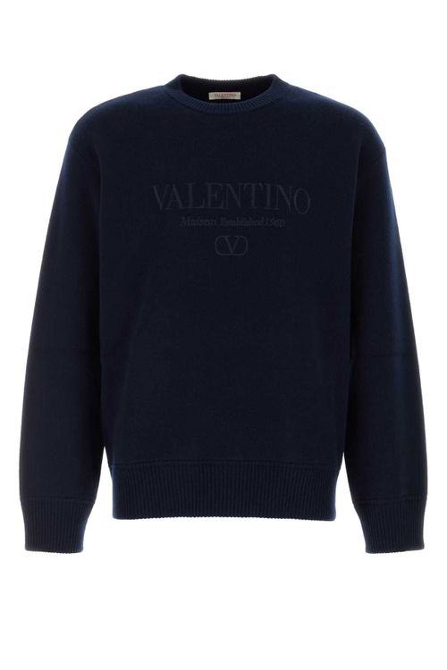 Logo-Embroidered Wool Sweater — Navy