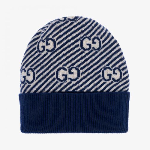Blue & Ivory Gg Wool Baby Hat