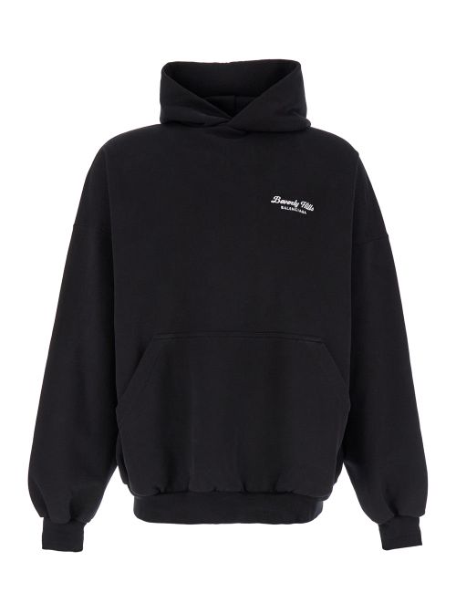 Beverly Hills Logo-Embroidered Cotton Hoodie — Black