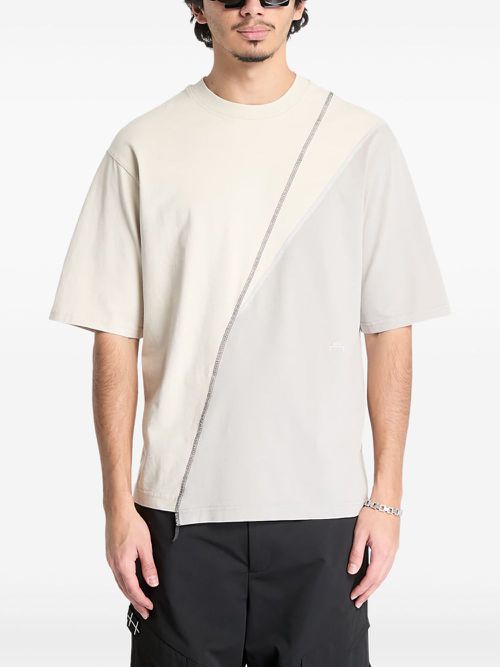 Spliced asymmetric colour-blocked T-shirt - Neutrals