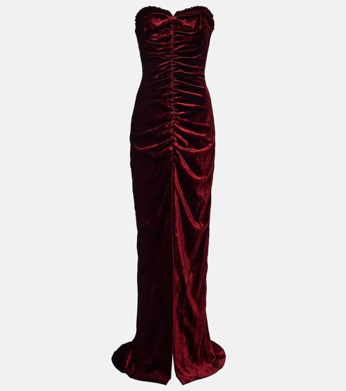 Bow-detail ruched velvet gown