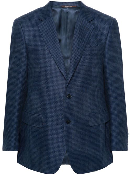 Houndstooth linen-blend blazer - Blue