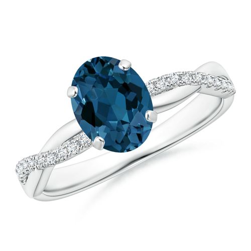 Angara 1.5 Carats Oval London Blue Topaz Twist Shank Ring with Diamonds in Silver