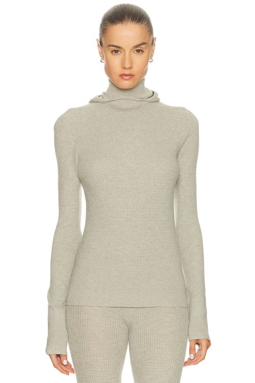 Fear of God ESSENTIALS Waffle Hooded Long Sleeve Top in Neutra