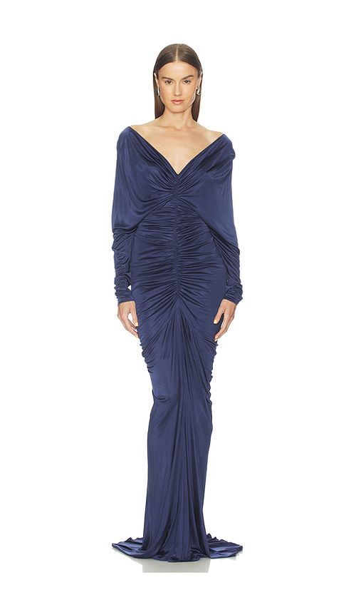 Atlein V Neck Ruched Gown in Navy. - 34/0 also /2, 38/4