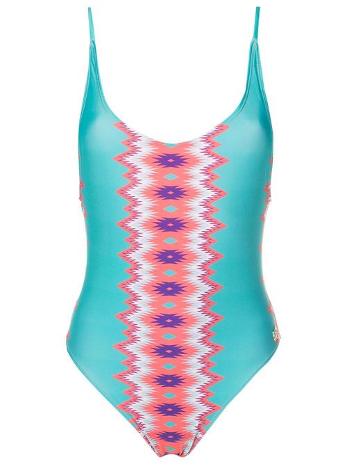 Printed scoop back swimsuit - Blue