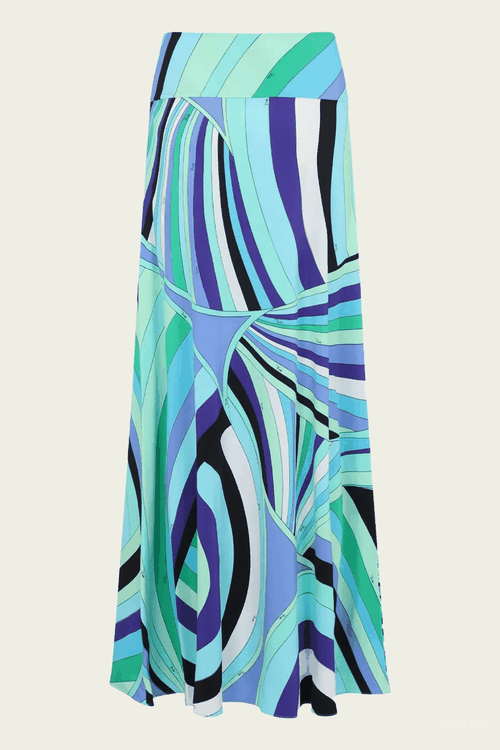 Iride-Print Long Jersey Skirt in Verde Lilla
