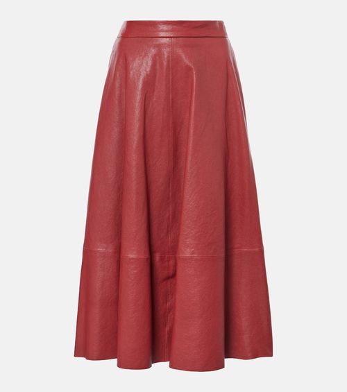 High-rise leather midi skirt