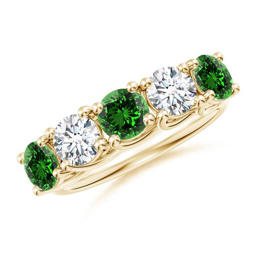 Angara 1.35 Carats Lab-Grown Half Eternity Five Stone Emerald and Lab Diamond Wedding Ring in 18K Yellow Gold