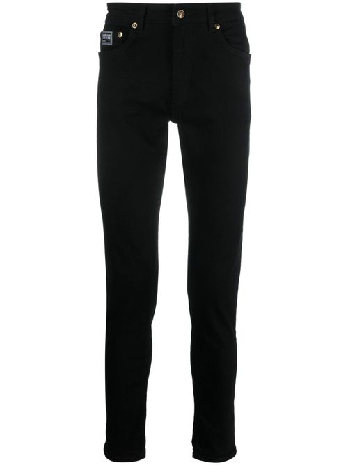 Logo-patch cotton trousers - Black