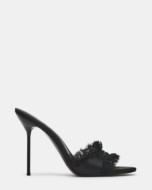 Steve Madden Women's Davina Lace Mule Heels - Black Satin - - Leather/Satin