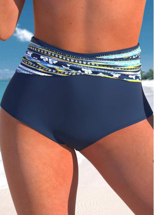 Modlily High Waisted Floral Print Navy Bikini Botto