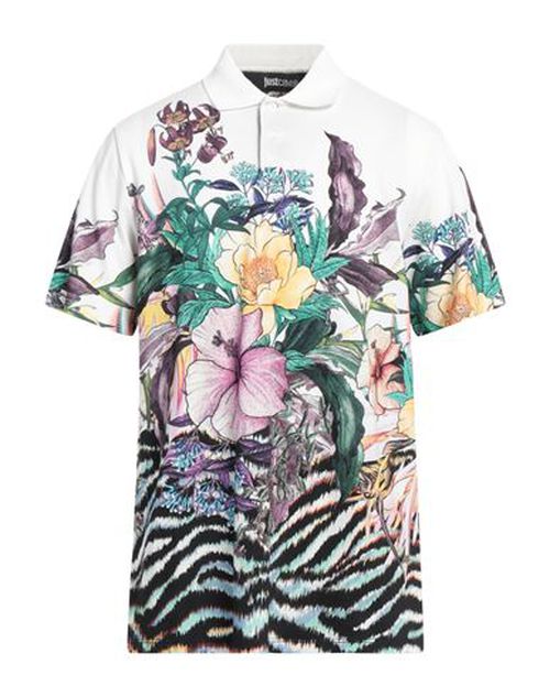 Just Cavalli Man Polo shirt White Size M Cotton, Viscose, Polyamide, Elastane