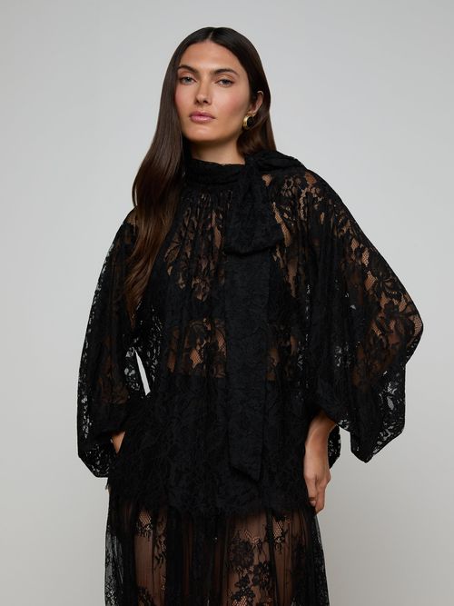 Rhett Oversized Lace Blouse Top In Black