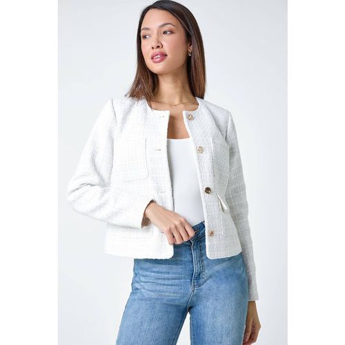 Roman Collarless Boucle Jacket In Ivory