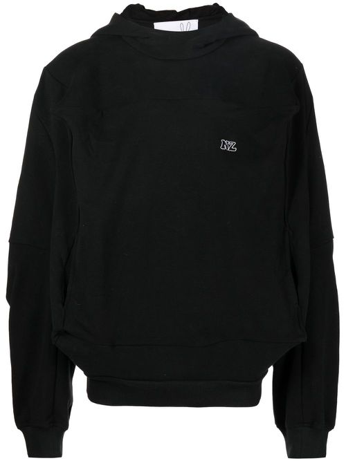 Logo-embroidered patchwork hoodie - Black