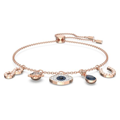 Symbolica bracelet, Infinity, evil eye and horseshoe, Blue, Rose gold-tone plated