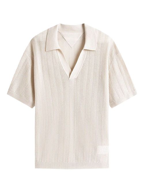 Ribbed V-neck top - Neutrals