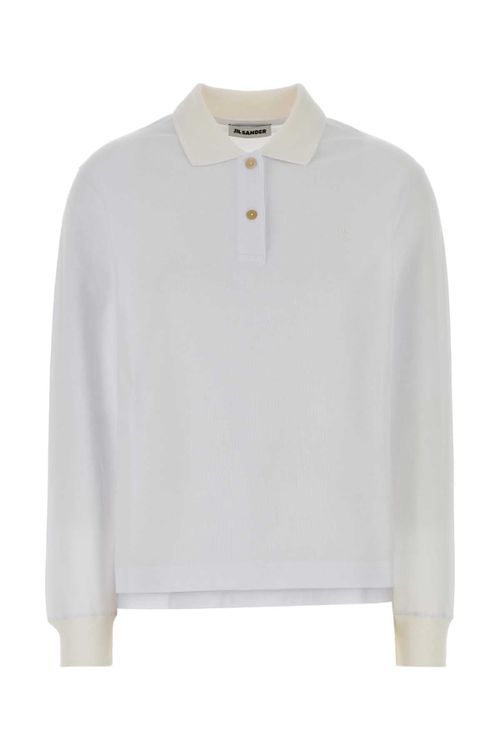 Long-Sleeve Piquet Polo Shirt — White