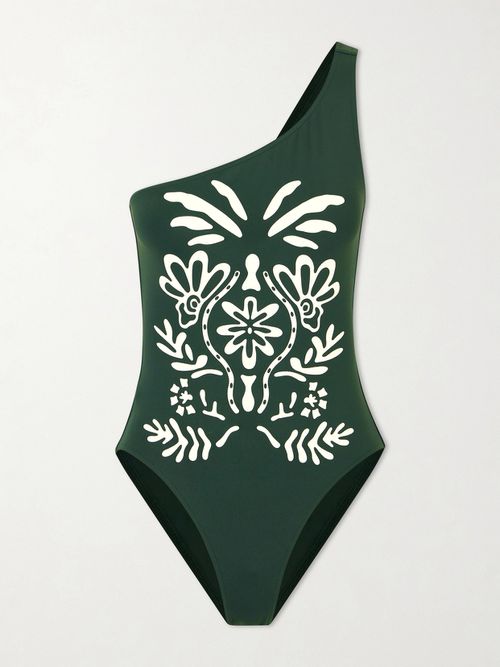 Gemme One-shoulder Printed Swimsuit - Green