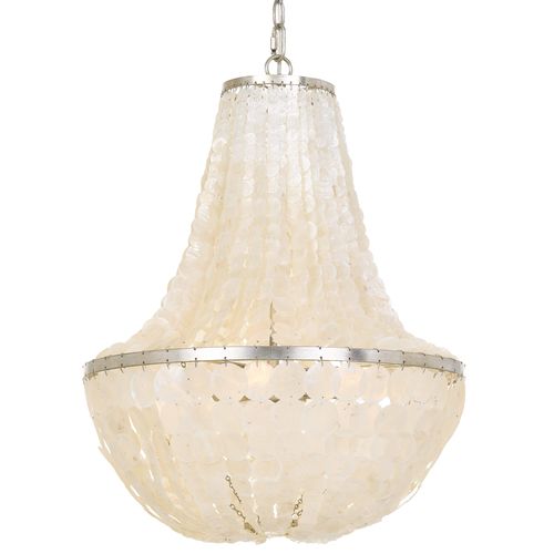 Brielle 6-Light 24" Transitional Chandelier in Antique Silver with Capiz shell Crysta