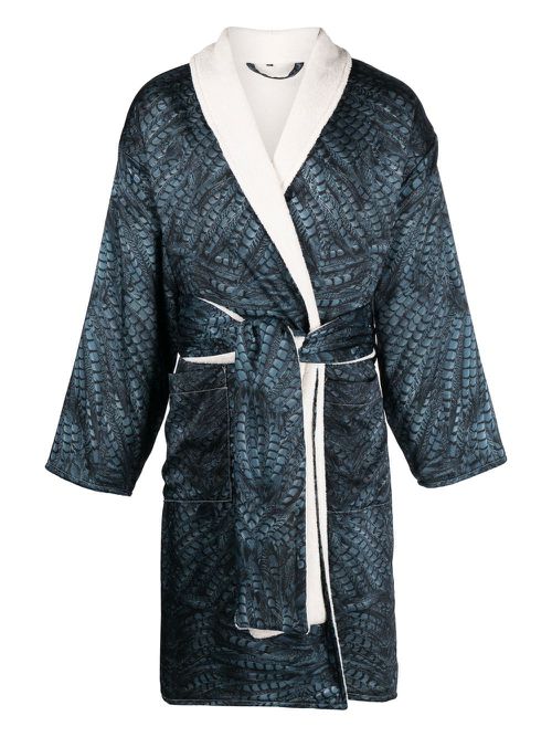 Feather-print robe - Blue