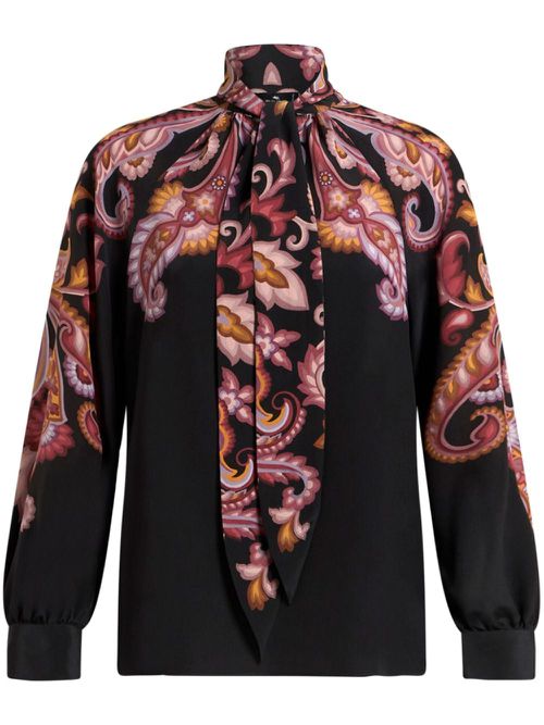 Printed crepe de chine blouse - Black