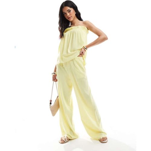 ASOS DESIGN Womens linen look wide leg co-ord trouser in buttermilk - Yellow