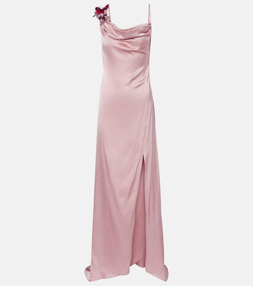 Appliqué satin gown
