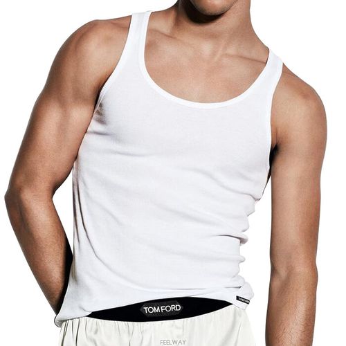 Tom Ford Men's Tank Top With Logo in White | Size XL | T4D101210 Color 100