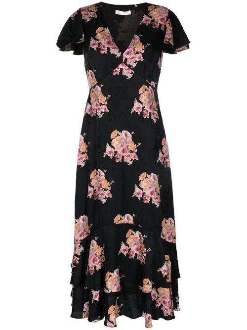 Elowen floral-print midi dress - Black
