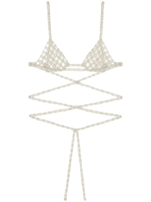Lace-up triangle bra - Silver