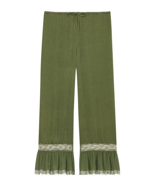 Lace-cuff pants in silk satin