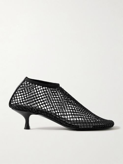 Minette Leather-trimmed Crystal-embellished Mesh Pumps - Gray