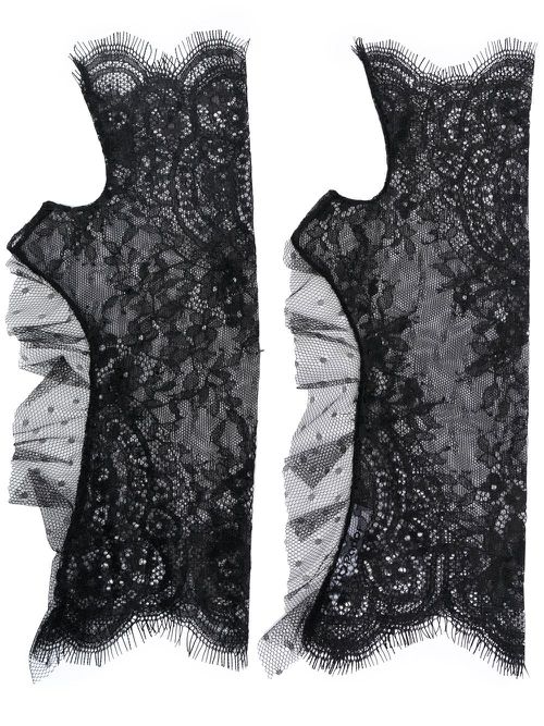 Lace ruffle-trim fingerless gloves - Black