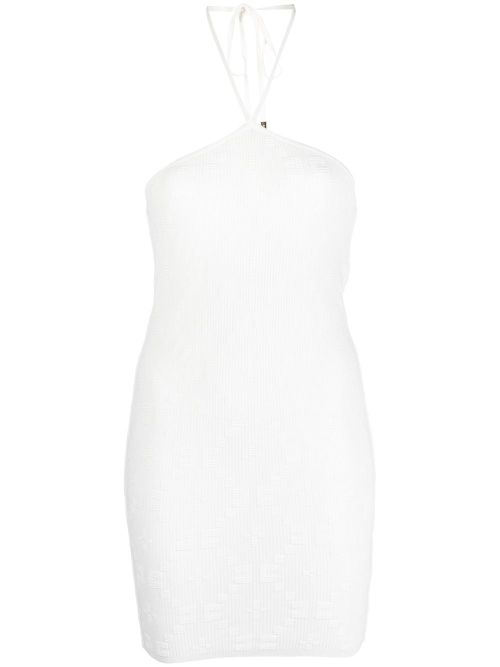 Rear-tie ribbed-knit skirt - White