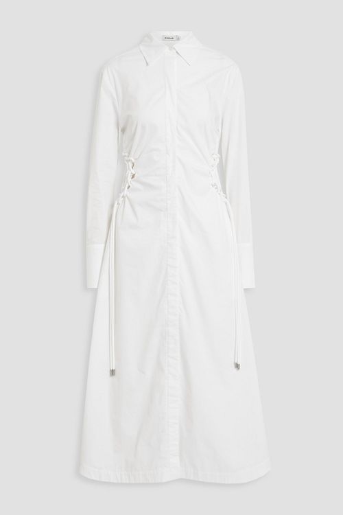 Oriana lace-up cotton-poplin midi shirt dress