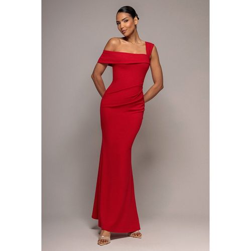 Goddiva Off The Shoulder Pleated Waist Maxi Dress - Red