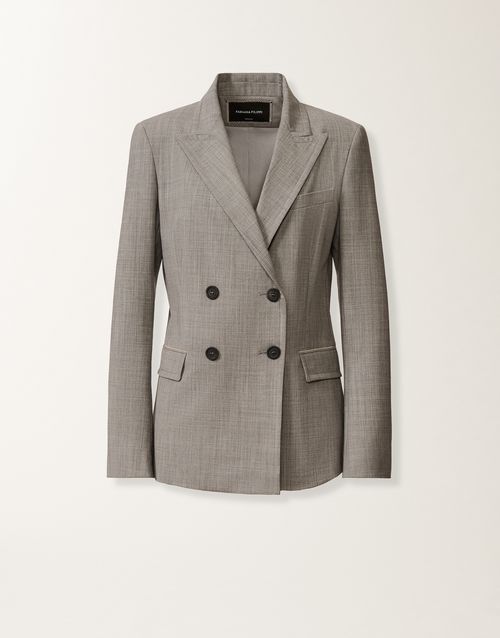 Double-breasted jacket in fresh bi-stretch wool, rock mélange