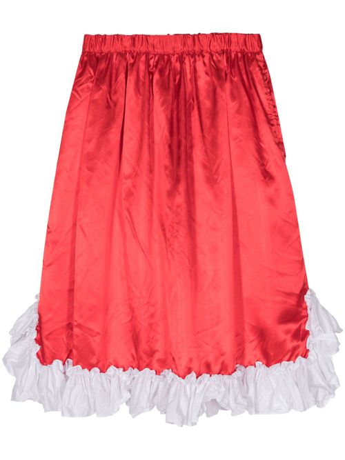 Ruffled-hem satin skirt - Red