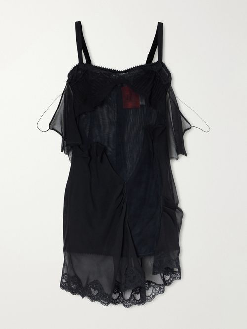 Cold Morning Lace-trimmed Sheer Tulle Mini Dress - Black