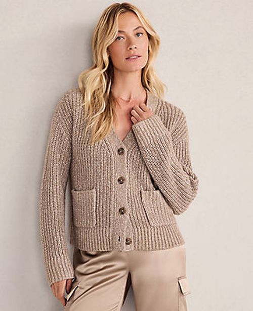 Ann Taylor Haven Well Within Lurex Blend Shaker Stitch Cardigan