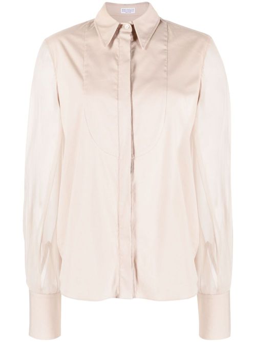 Semi-sheer long-sleeve blouse - Neutrals