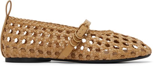 Tan Spire Woven Mary Jane Faux-Leather Flats