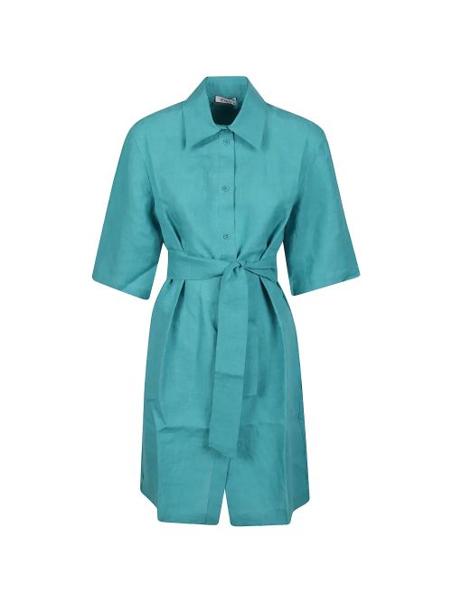 Belted Linen Dress — Turquoise