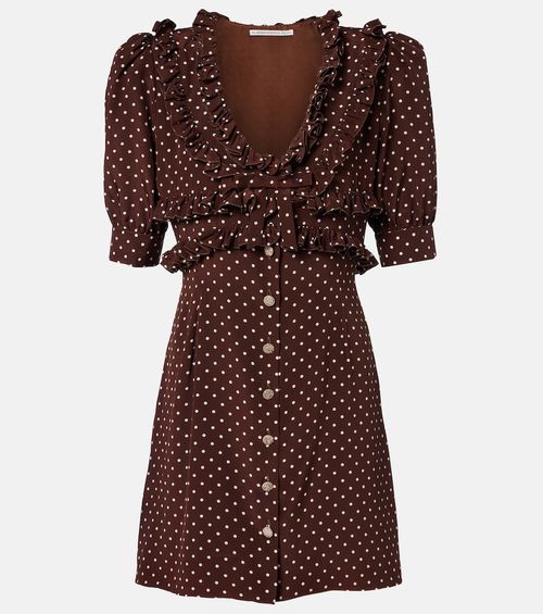 Polka-dot ruffled silk minidress