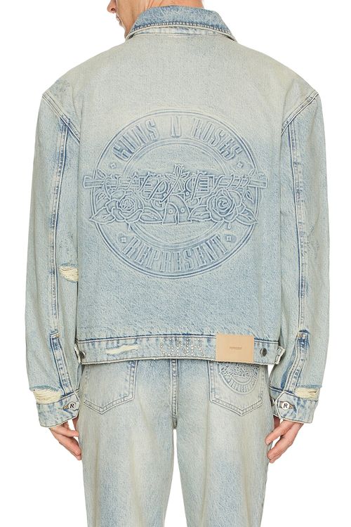 REPRESENT x Guns N' Roses Denim Jacket in Light Vintage Blue - Blue. L also in M, XL/1X